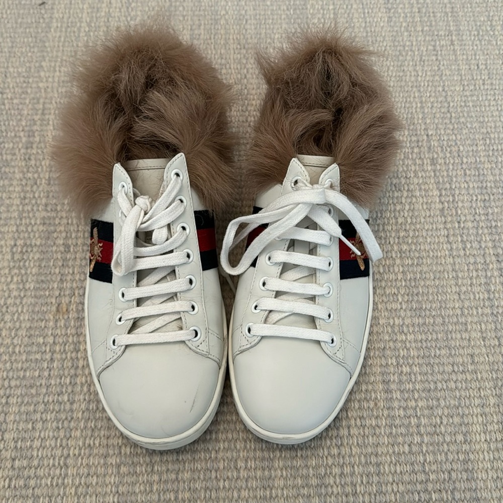 Gucci sneakers with fur.